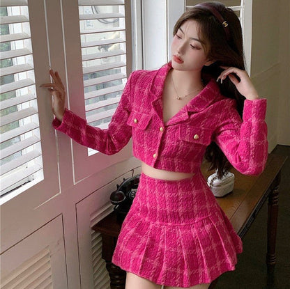 Pink Tweed Crop Jacket & Skirt Set