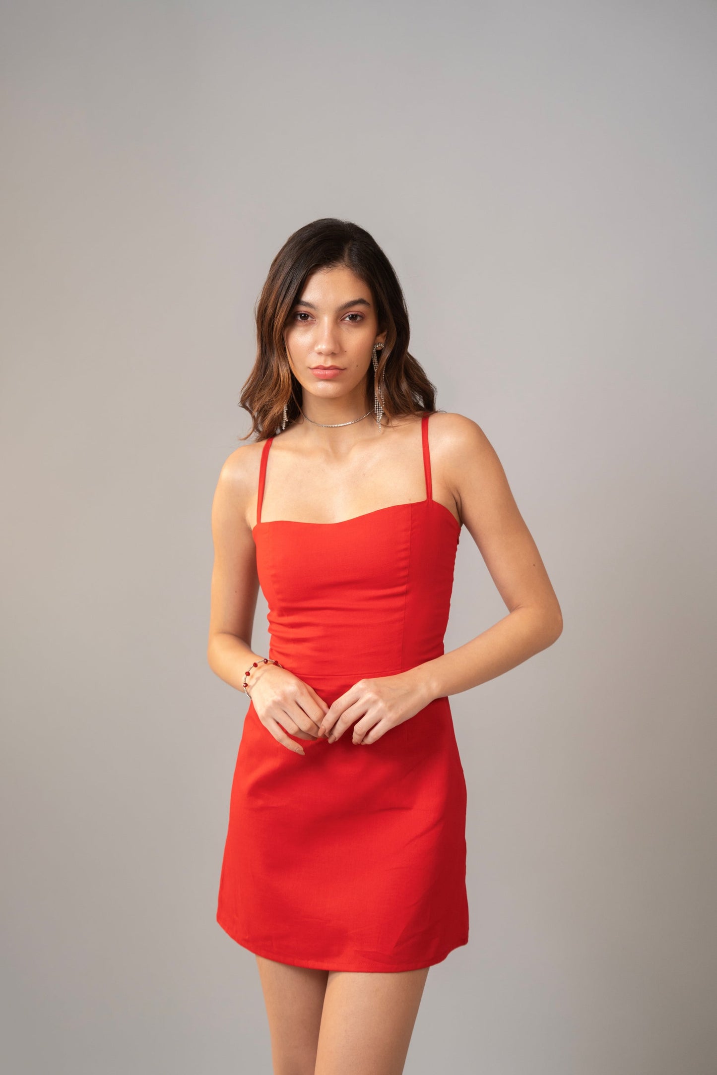Moon Spaghetti Straps Red Dress With Side Zipper