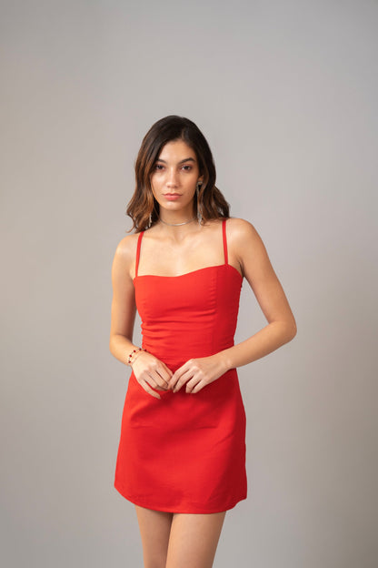 Moon Spaghetti Straps Red Dress With Side Zipper