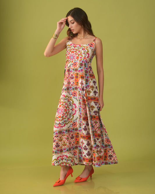 Moon Tribal Print Long A-Line Dress