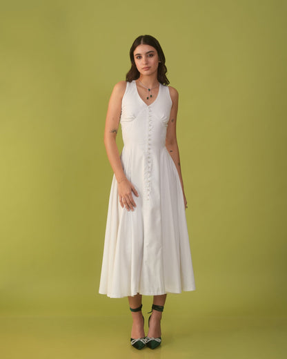 Moon A-Line Fitted Dress With Zipper At Back