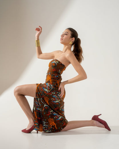Moon Tube Fit Tiger Motif Dress