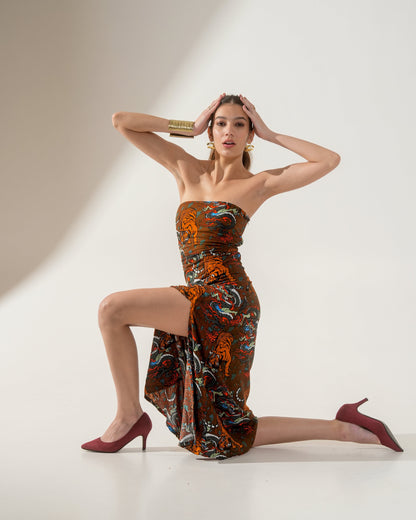 Moon Tube Fit Tiger Motif Dress