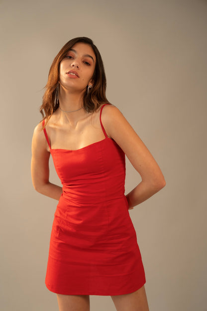 Moon Spaghetti Straps Red Dress With Side Zipper