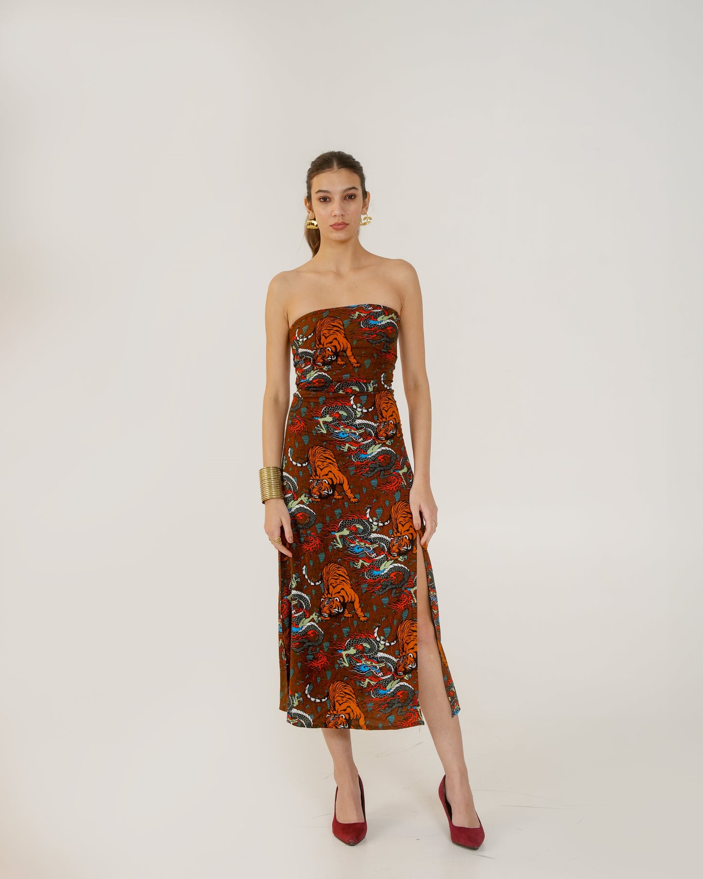 Moon Tube Fit Tiger Motif Dress