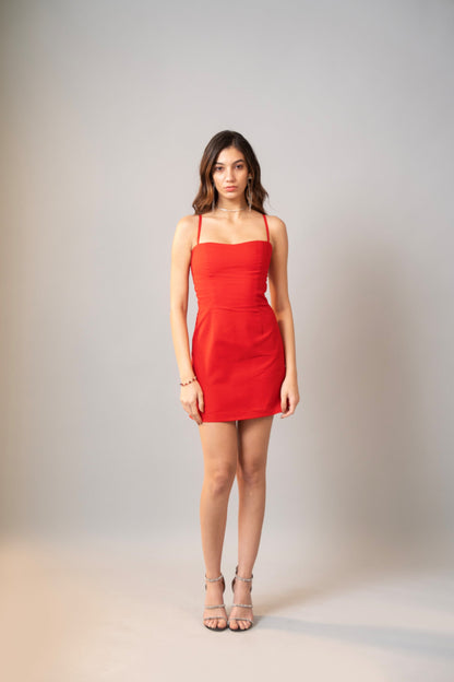 Moon Spaghetti Straps Red Dress With Side Zipper