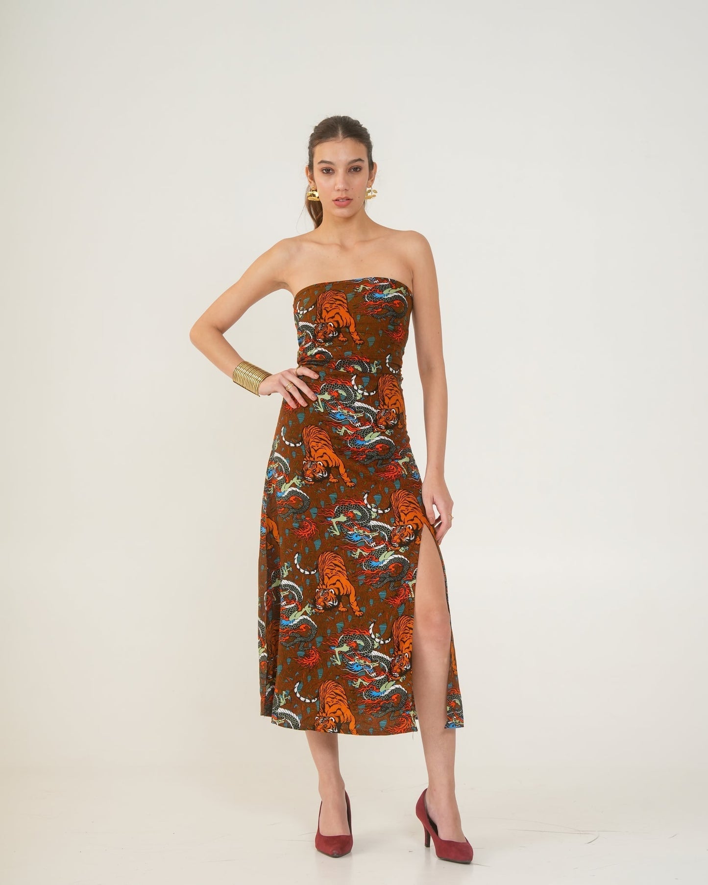 Moon Tube Fit Tiger Motif Dress