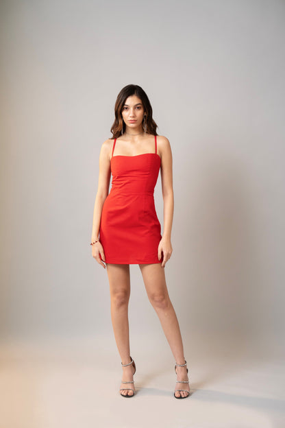 Moon Spaghetti Straps Red Dress With Side Zipper