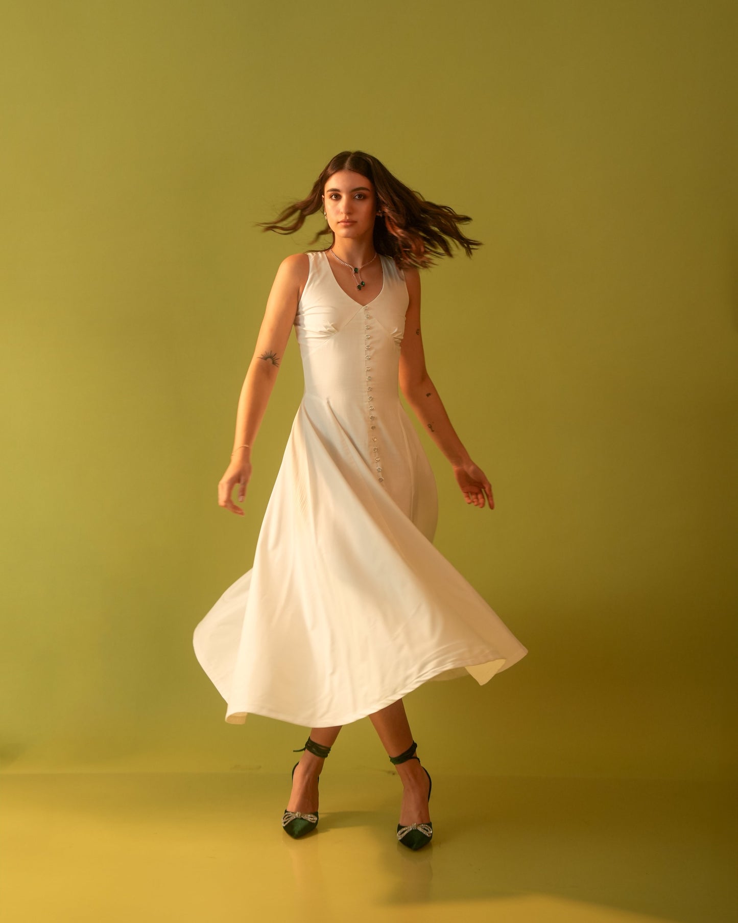 Moon A-Line Fitted Dress With Zipper At Back