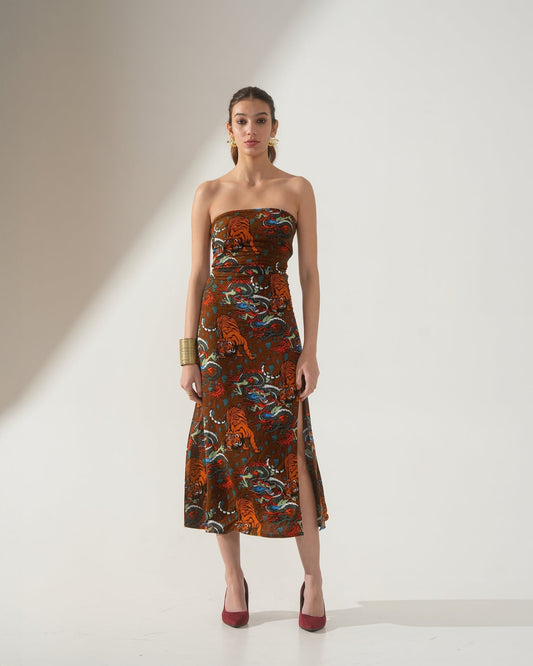 Moon Tube Fit Tiger Motif Dress