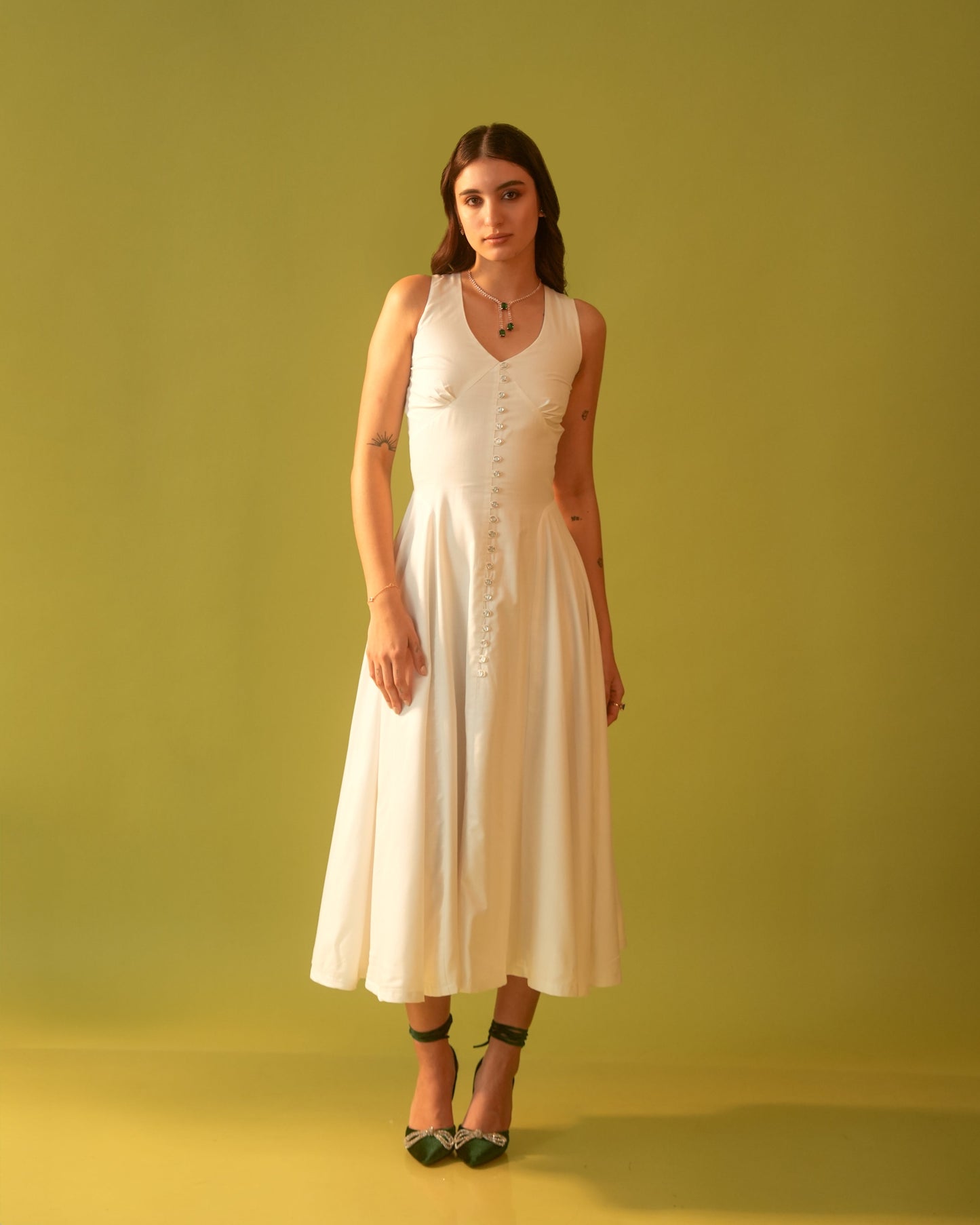 Moon A-Line Fitted Dress With Zipper At Back