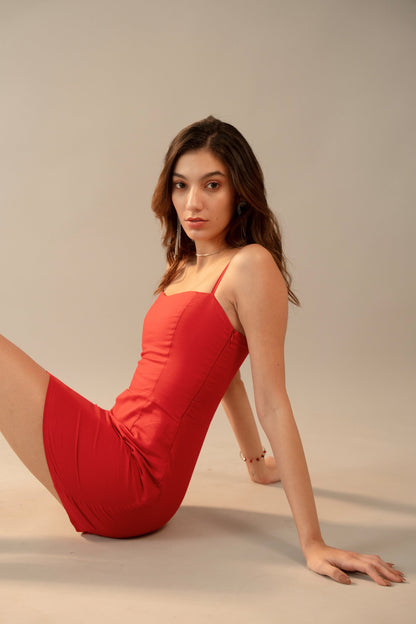 Moon Spaghetti Straps Red Dress With Side Zipper