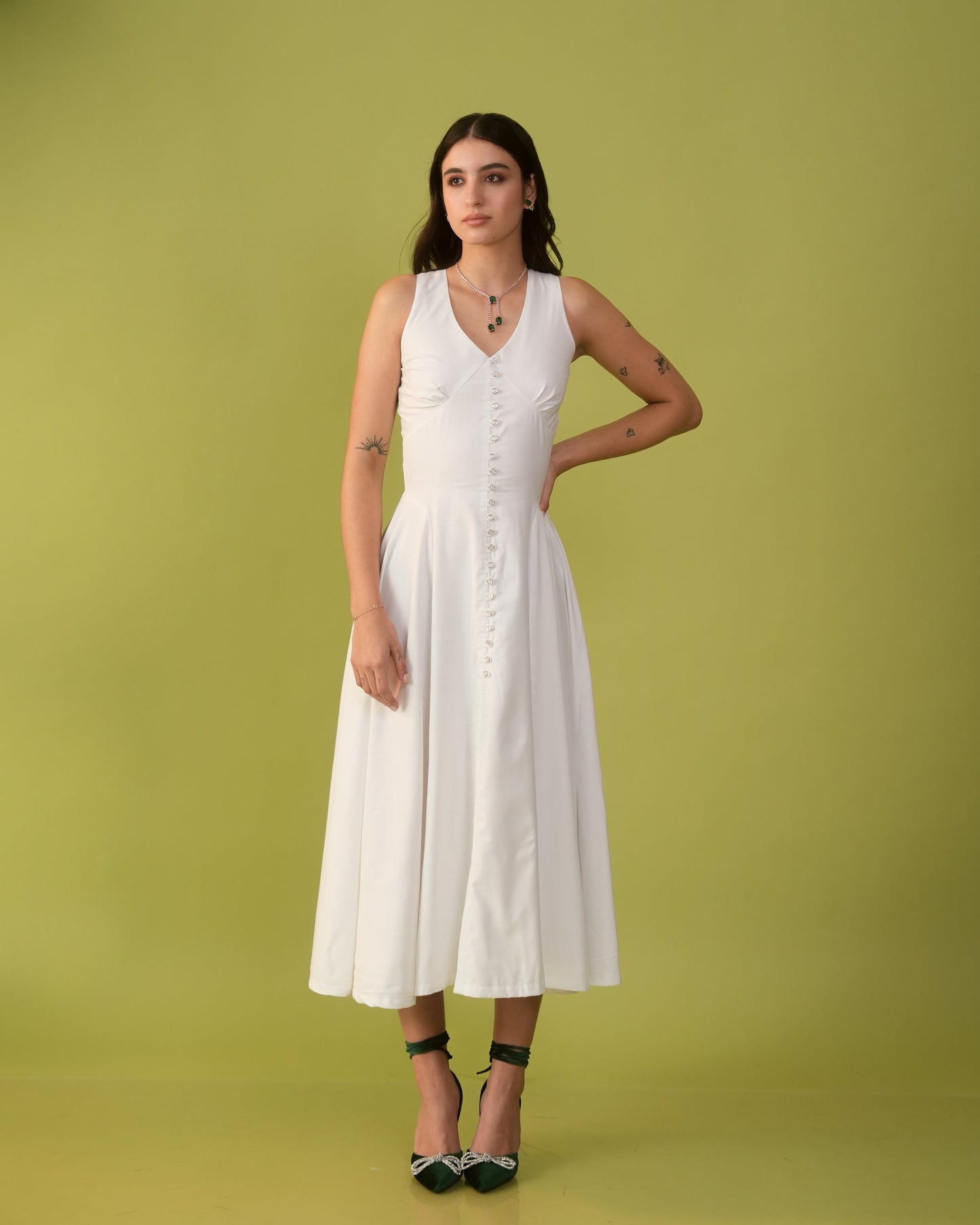 Moon A-Line Fitted Dress With Zipper At Back