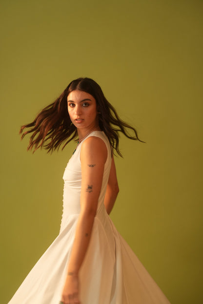 Moon A-Line Fitted Dress With Zipper At Back