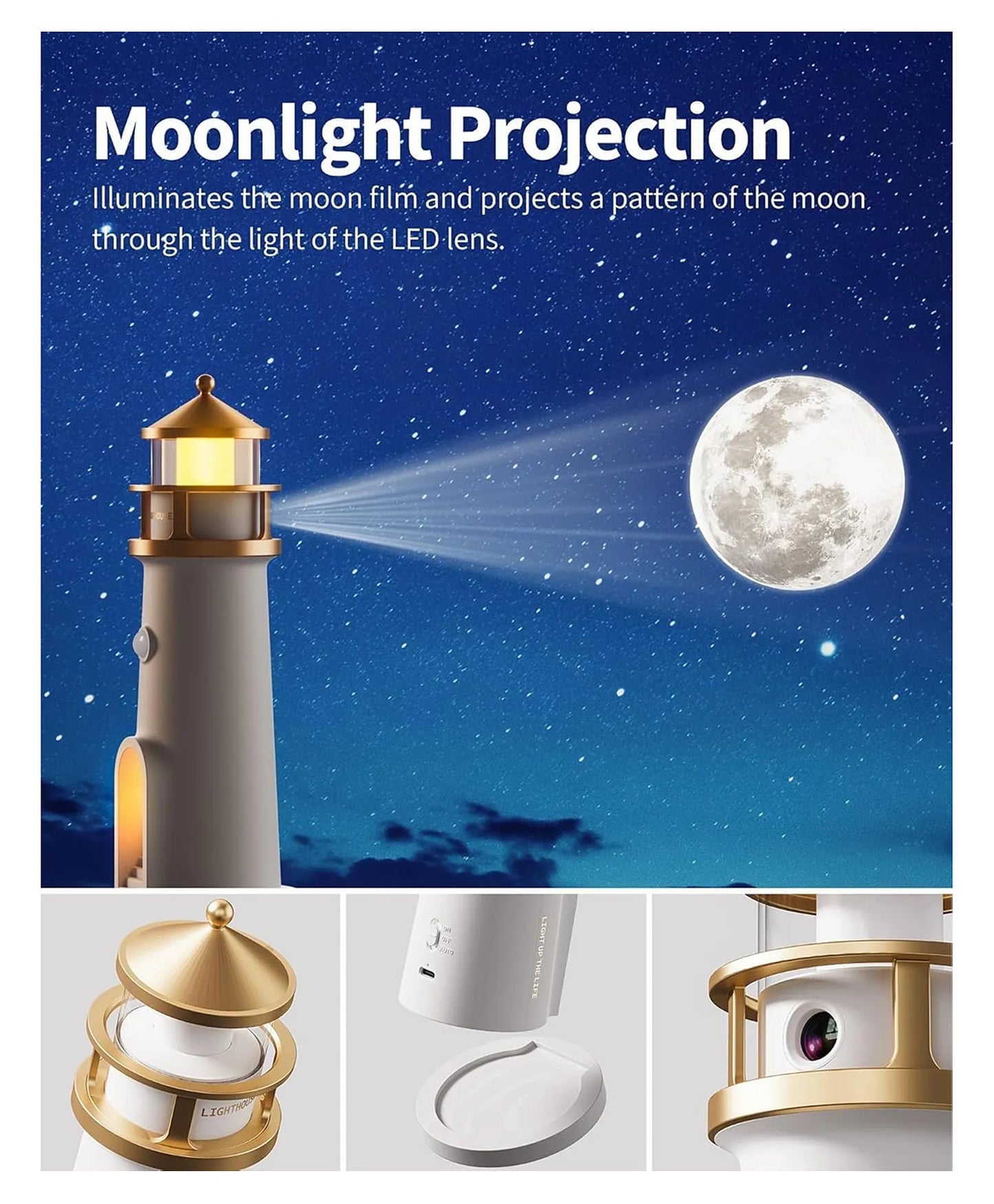 Moon Projection Lighthouse Lamp