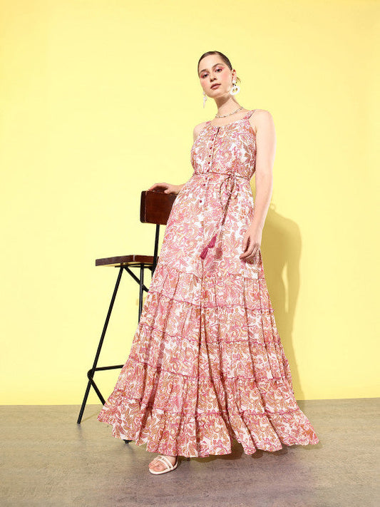 Printed Waist Tie-Ups Basic Jumpsuit