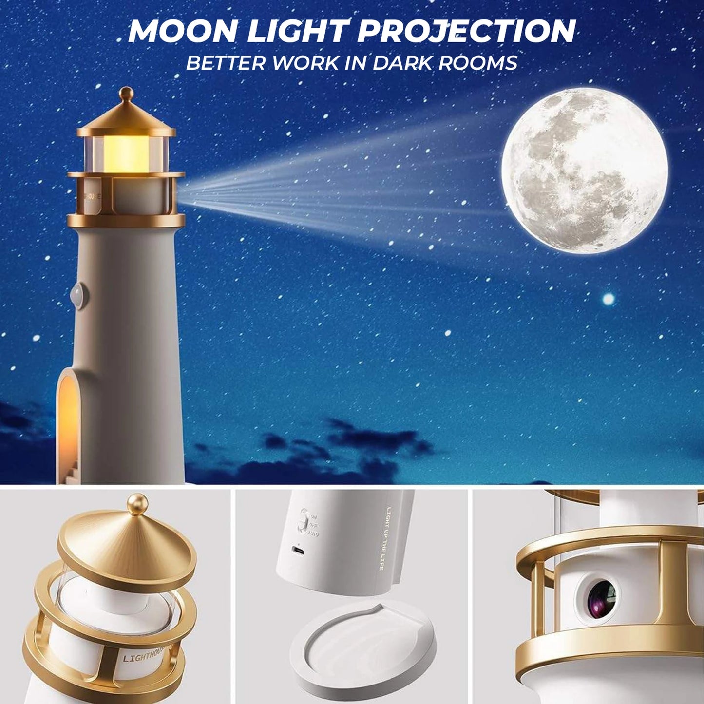 Moon Projection Lighthouse Lamp