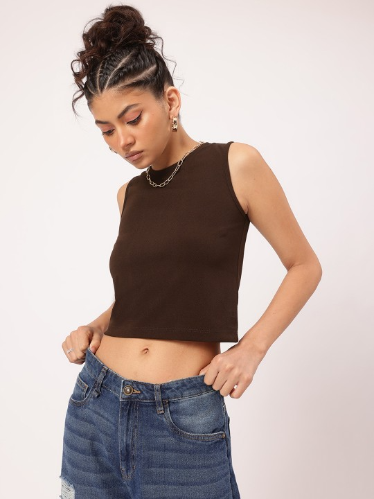 Back Bow Tie Brown Crop Top
