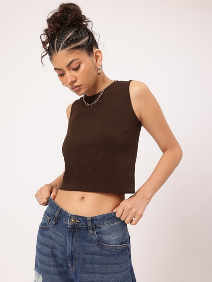 Back Bow Tie Brown Crop Top