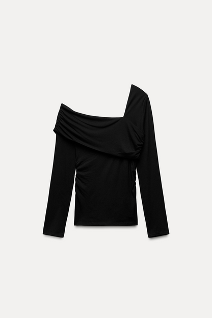 Quinlan Asymmetric Neckline Top In Black