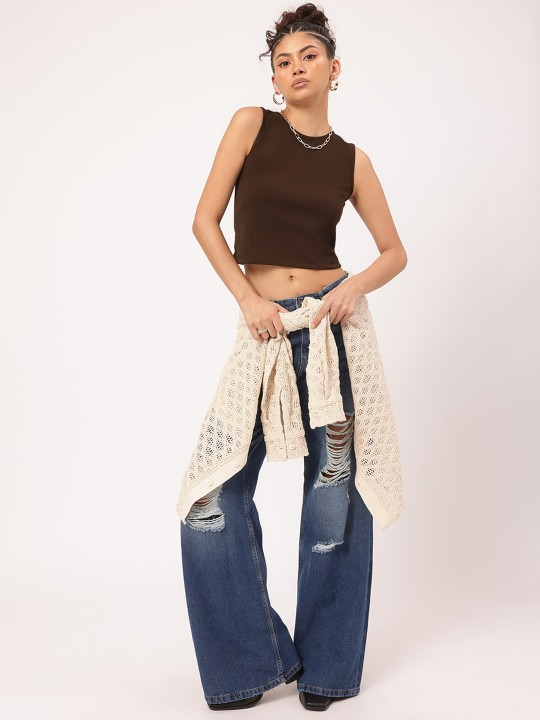 Back Bow Tie Brown Crop Top