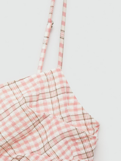 Pink Checked A-Line Dress
