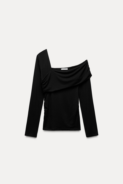 Quinlan Asymmetric Neckline Top In Black